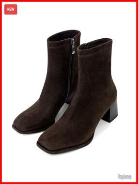 Suede Square Toe Ankle Booties Chunky Block Heel Side Zip Work Boots
